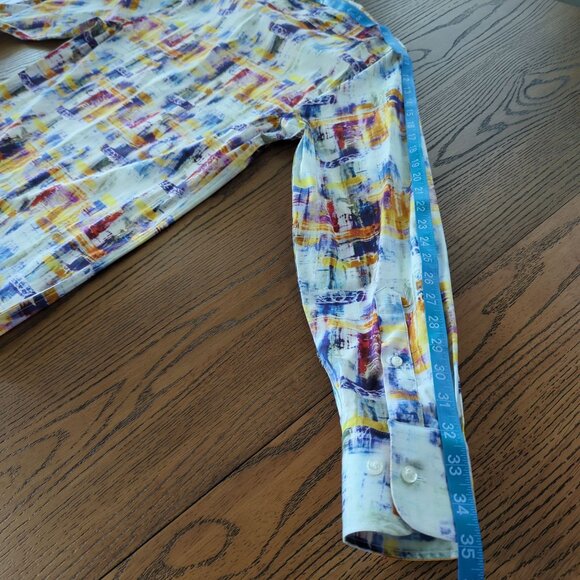 1 like no other long sleeve button front abstract colorful Men's shirt size M - Picture 15 of 16